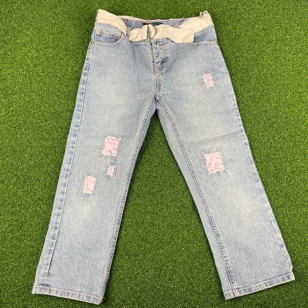 Vintage Y2K Jolt Girls Light Wash Distressed Denim Straight Leg Jeans Sz 24